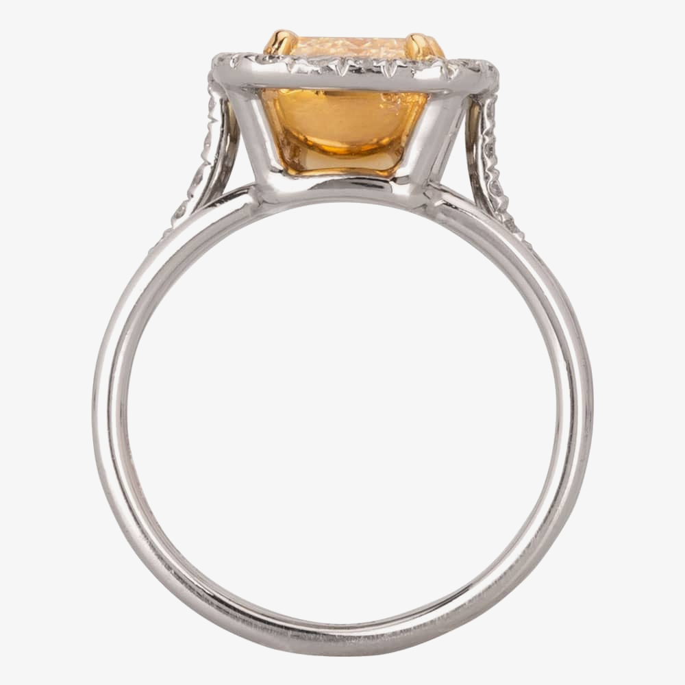 Pre-Owned Platinum 3.12ct Cushion Cut Yellow Diamond Halo Ring 