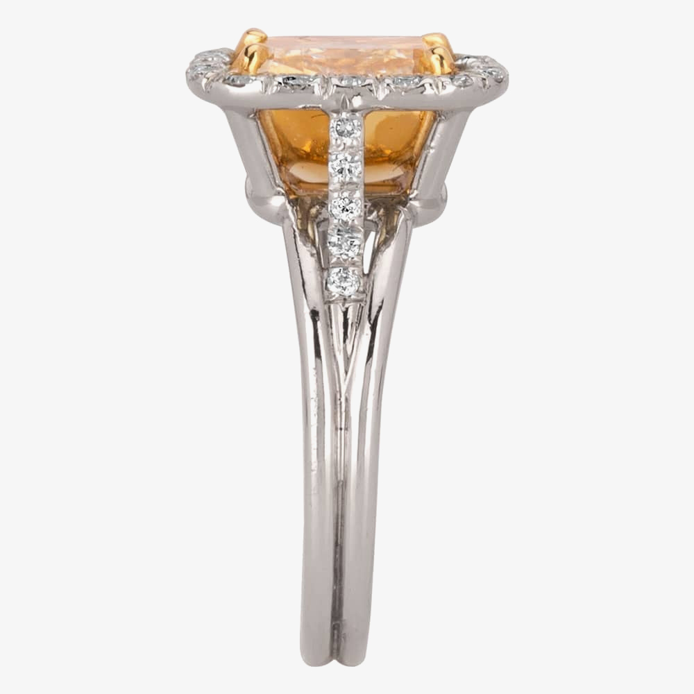 Pre-Owned Platinum 3.12ct Cushion Cut Yellow Diamond Halo Ring 