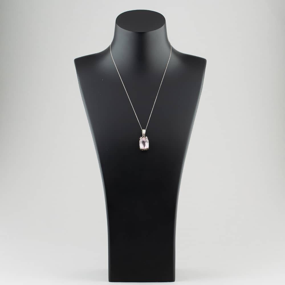 Pre-Owned Platinum 22.10ct Kunzite & 0.12ct Brilliant Cut Diamond Large Cushion Pendant & 18 Inch Curb Chain 43141021