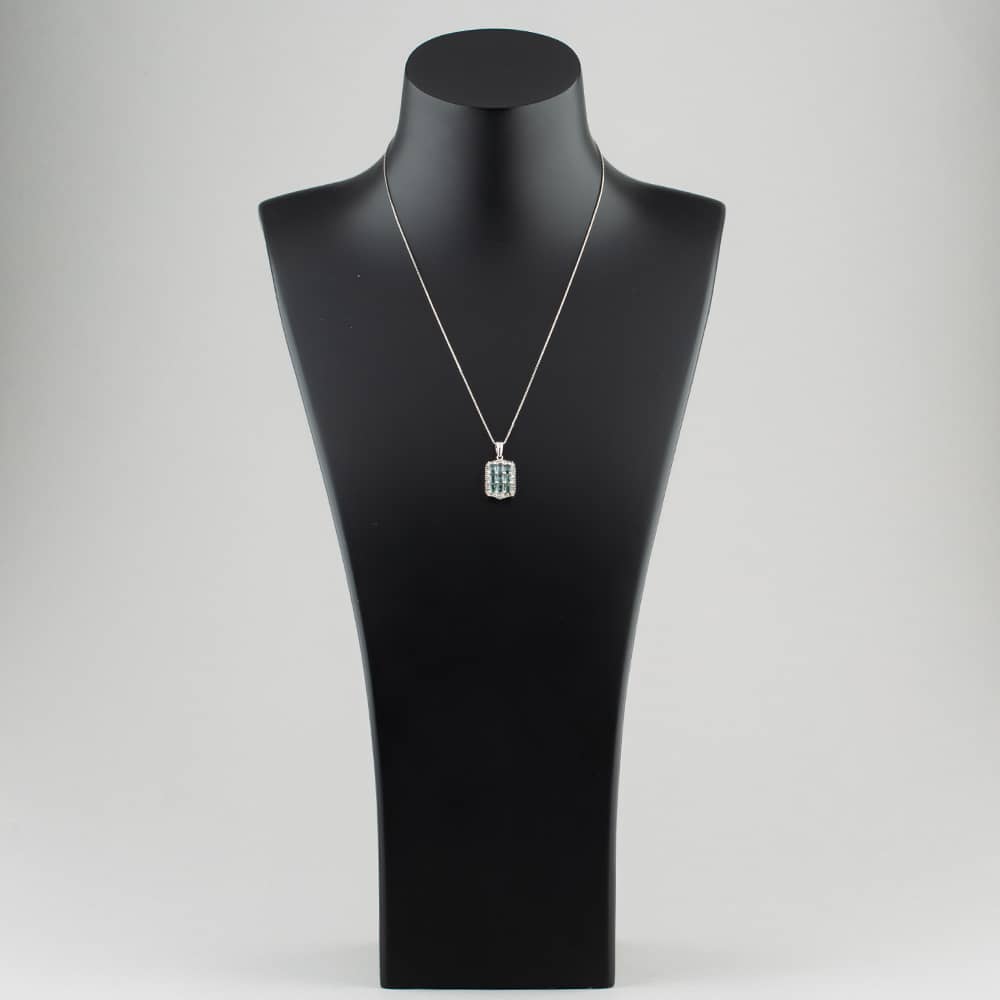Pre-Owned 18ct White Gold 2.00ct Green Sapphire & 0.40ct Baguette Cut Diamond Oblong Pendant & 18 Inch Box Chain 43141030