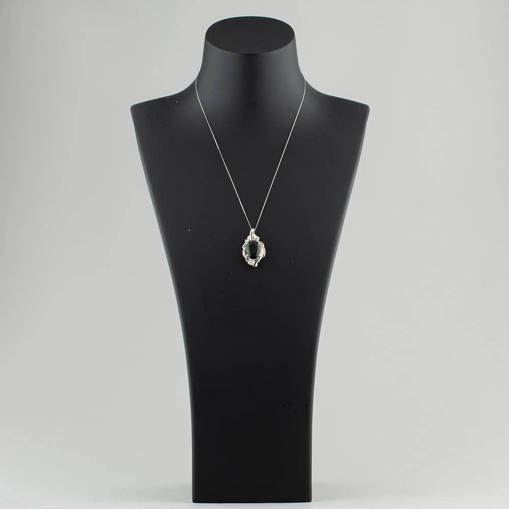 Pre-Owned Platinum 10.86ct Green Tourmaline & 0.17ct Brilliant Cut Diamond Large Oval Pendant & 18 Inch Curb Chain 43141049
