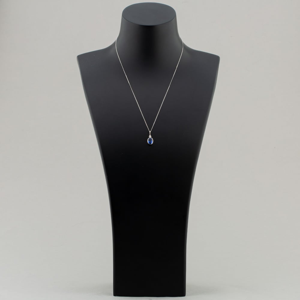 Pre-Owned Platinum 2.31ct Sapphire & Brilliant Cut Diamond Rubover Oval Setting Pendant & 18 Inch Curb Chain 43141071