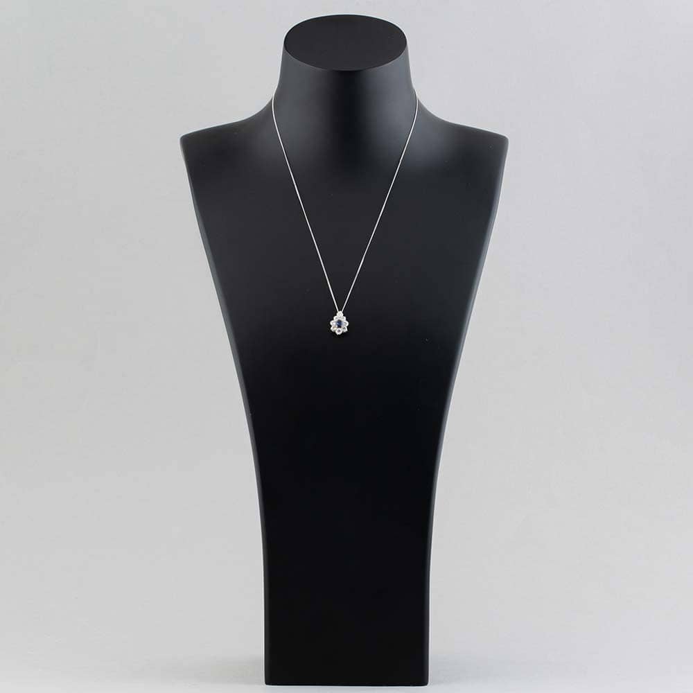 Pre-Owned 18ct Two Colour Gold 0.54ct Oval Cut Sapphire & 1.03ct Brilliant Cut Diamond Cluster Pendant & 18 Inch Curb Chain 43141072