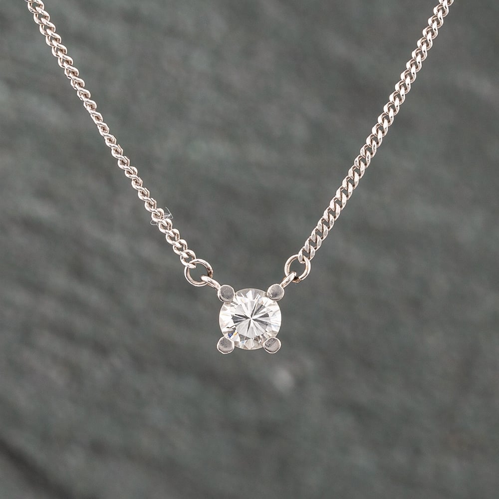 Product photograph of Pre-owned Platinum 0 37ct Brilliant Cut Diamond Single Stone Pendant Amp 15 Inch Curb Chain 43141112 from The Jewel Hut