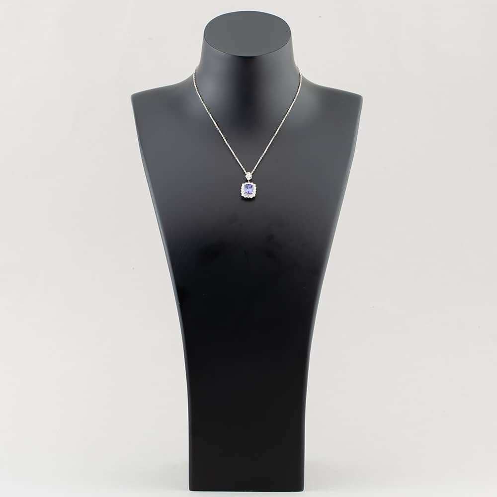 Pre-Owned Platinum 3.96ct Tanzanite & 1.02ct Brilliant Cut Diamond Rectangular Cluster Pendant & 16 Inch Trace Chain 43141143