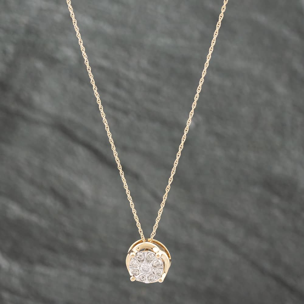 Product photograph of Pre-owned 9ct Two Colour Gold 0 25ct Brilliant Cut Diamond Cluster Pendant Amp 18 Inch Prince Of Wales Chain 43141161 from The Jewel Hut