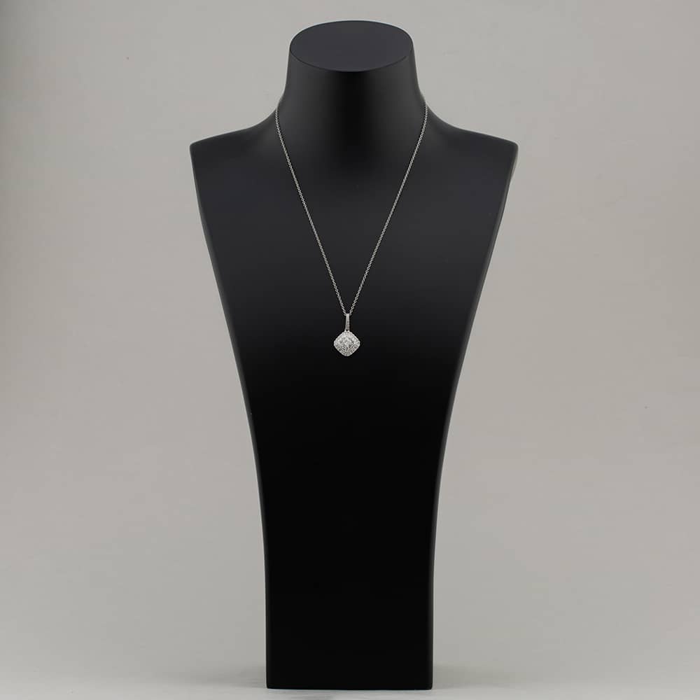Pre-Owned 9ct White Gold 1.00ct Brilliant Cut Diamond Square Shaped Cluster Pendant & 18 Inch Trace Chain 43141163