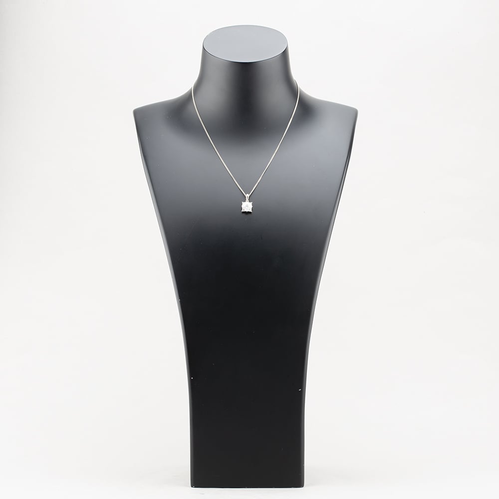 Pre-Owned Platinum 1.00ct Princess Cut Diamond Square Nine Stone Cluster Pendant & 16 Inch Curb Chain 43141194