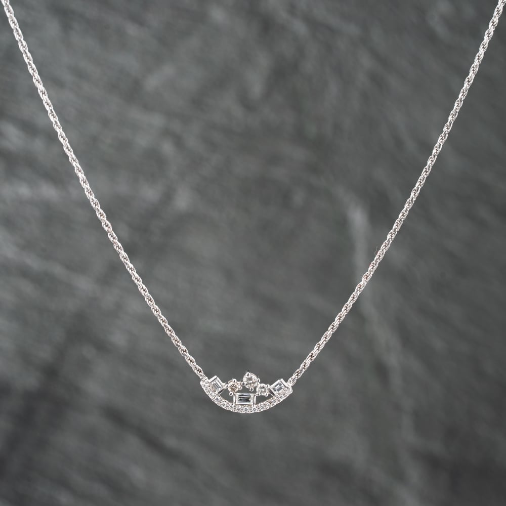 Pre-Owned 14ct White Gold 0.42ct Diamond Multi Stone Pendant &amp; 16 Inch Rope Chain 43141212