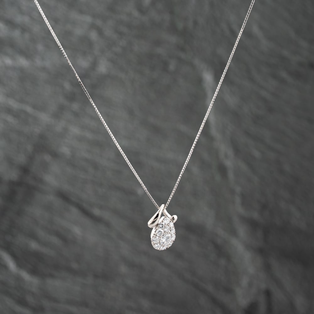 Click to view product details and reviews for Pre Owned Platinum 104ct Diamond Tear Drop Pendant And 16 18 Inch Box Chain 43141223.