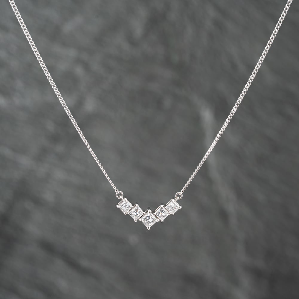 Click to view product details and reviews for Pre Owned Platinum 104ct Princess Cut Diamond Set Five Stone Pendant And 16 Inch Celtic Chain 43141224.