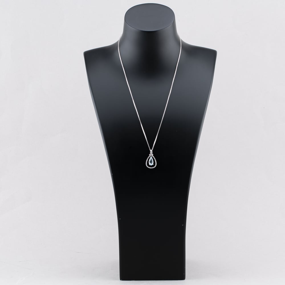 Pre-Owned 14ct White Gold 1.75ct Aquamarine & 0.35ct Brilliant Cut Diamond Tear Drop Pendant & 20 Inch Foxtail Chain 43141226