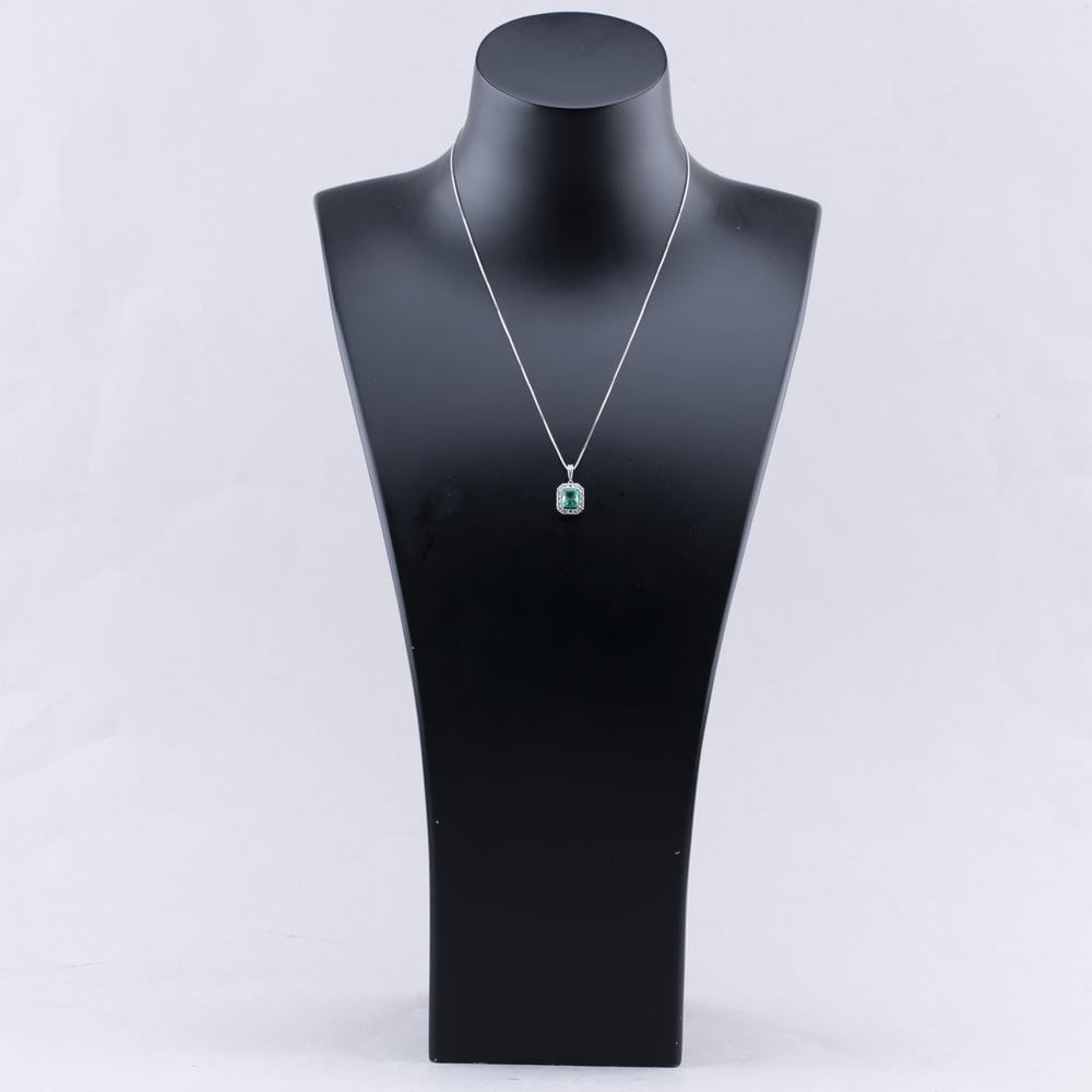 Pre-Owned Platinum 1.66ct Emerald & 0.47ct Brilliant Cut Diamond Cushion Shape Cluster Pendant & 16-18 Inch Box Chain 43141234