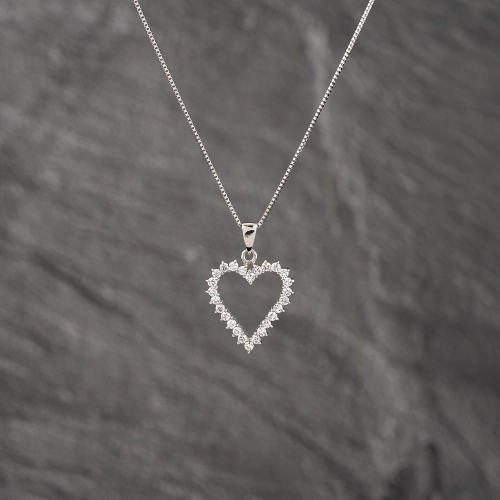Pre-Owned Platinum 0.48ct Brilliant Cut Diamond Open Heart Pendant &amp; 16-18 Inch Box Chain 43141240