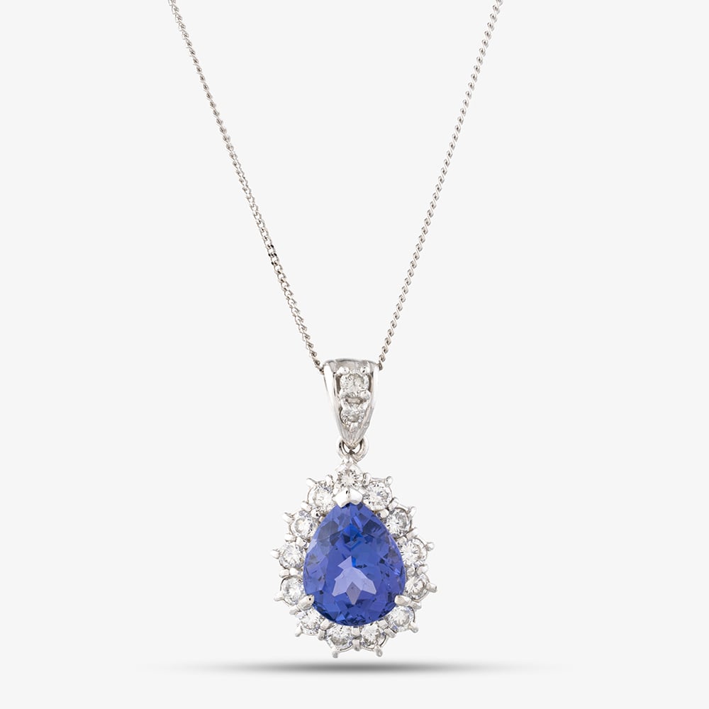 Click to view product details and reviews for Pre Owned Platinum 284ct Tanzanite And 065ct Brilliant Cut Diamond Tear Drop Pendant And 16 Inch Curb Chain 43141253.