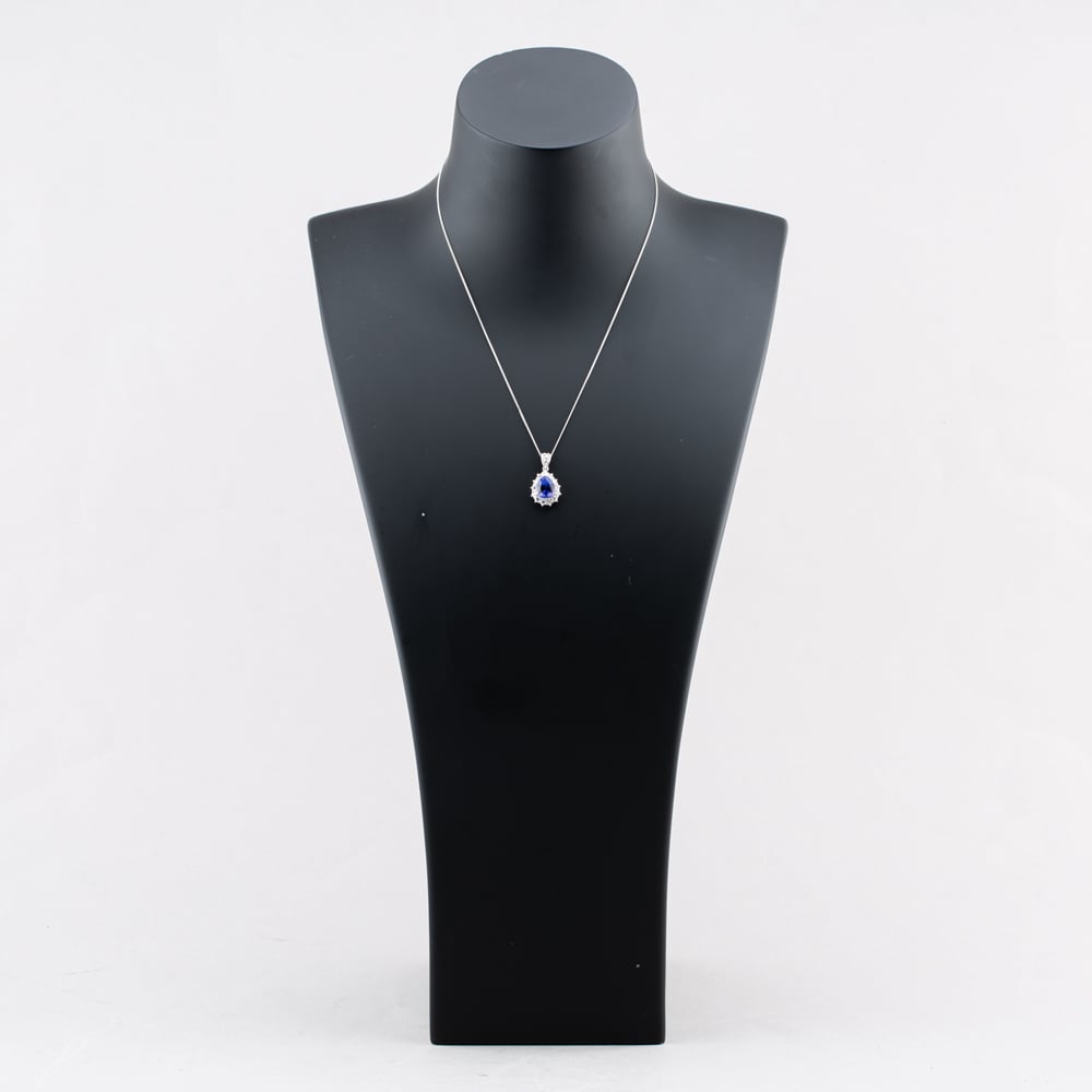 Pre-Owned Platinum 2.84ct Tanzanite & 0.65ct Brilliant Cut Diamond Tear Drop Pendant & 16 Inch Curb Chain 43141253