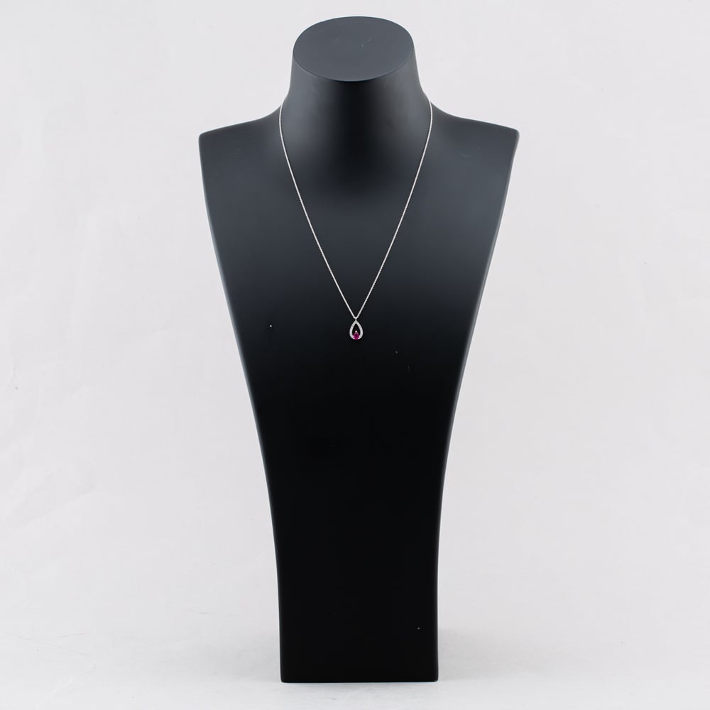 Pre-Owned 18ct White Gold 0.41ct Ruby & 0.11ct Brilliant Cut Diamond Teardrop 16-18 Inch Trace Jewellery Set 43141277