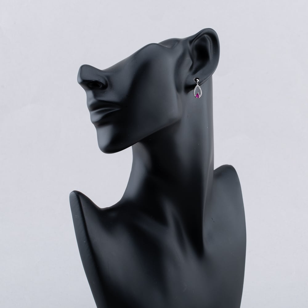 Pre-Owned 18ct White Gold 0.41ct Ruby & 0.11ct Brilliant Cut Diamond Teardrop 16-18 Inch Trace Jewellery Set 43141277