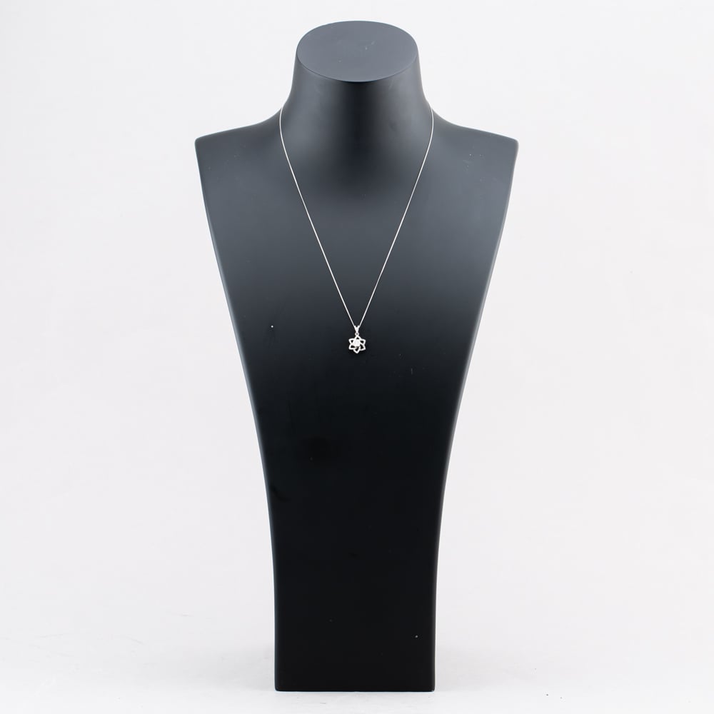 Pre-Owned 18ct White Gold 0.24ct Brilliant Cut Diamond Flower Pendant & 18 Inch Curb Chain 43141299