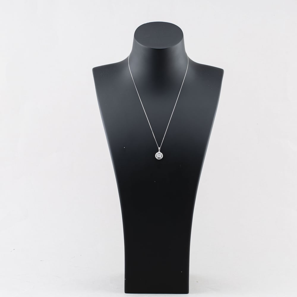 Pre-Owned 9ct White Gold 0.50ct Brilliant Cut Diamond Halo Cluster Pendant & 18 Inch Curb Chain 43141322