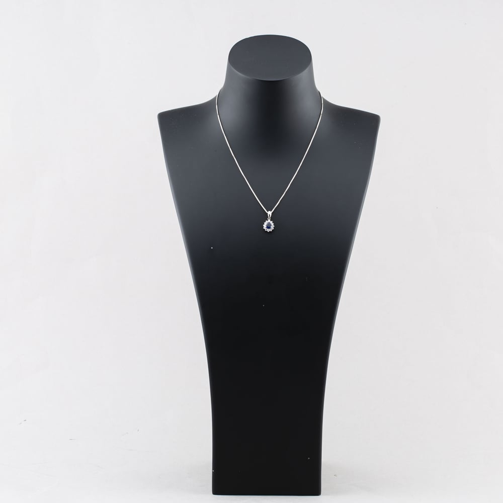 Pre-Owned Platinum 0.96ct Sapphire & 0.43ct Brilliant Cut Diamond Pear Shaped Cluster Pendant & 16 Inch Box Chain 43141343