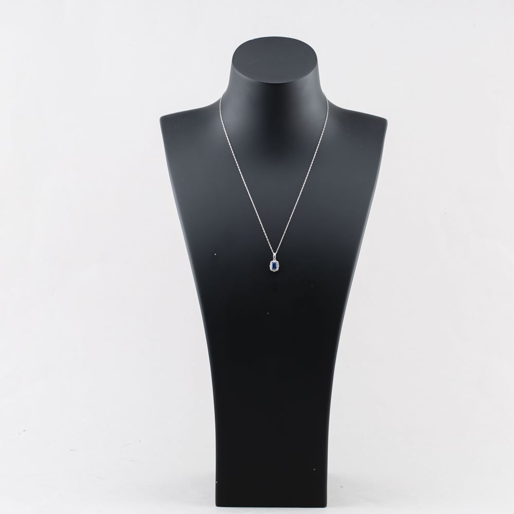 Pre-Owned 9ct White Gold 1.50ct Sapphire & 0.10ct Diamond Pendant & 16-18 Inch Trace Chain 43141344