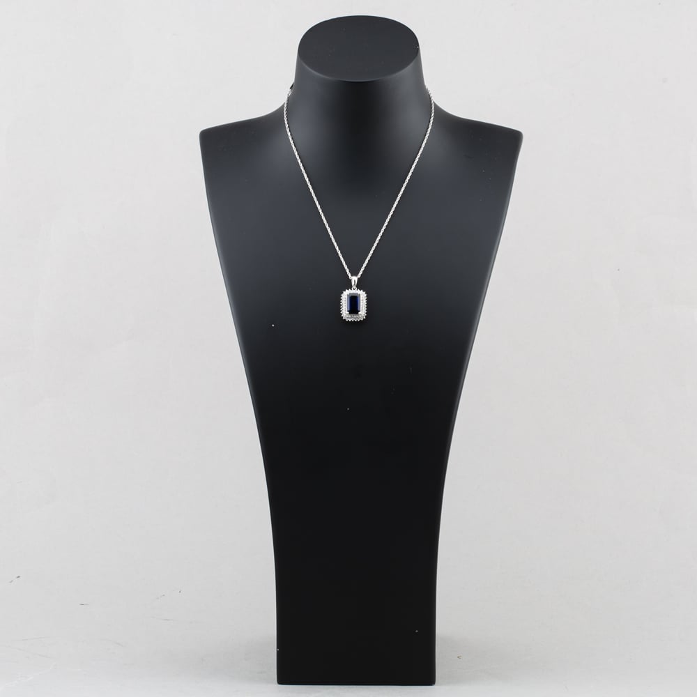 Pre-Owned Platinum 4.73ct Sapphire & 1.05ct Brilliant Cut Diamond Emerald Cut Pendant & 16 Inch Prince Of Wales Chain 43141345