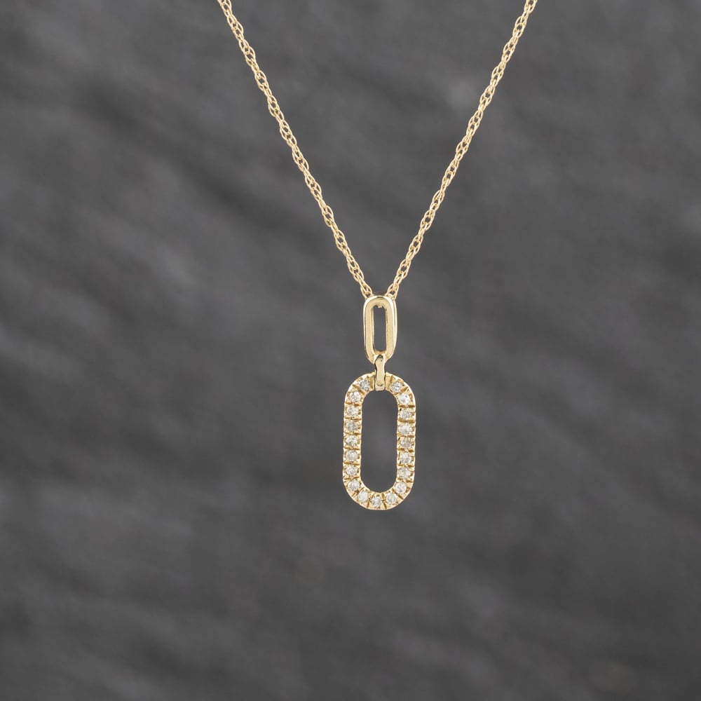 Pre-Owned 14ct Yellow Gold 0.08ct Brilliant Cut Diamond Loop Gemstone Pendant &amp; 18 Inch Prince Of Wales Chain 43141351