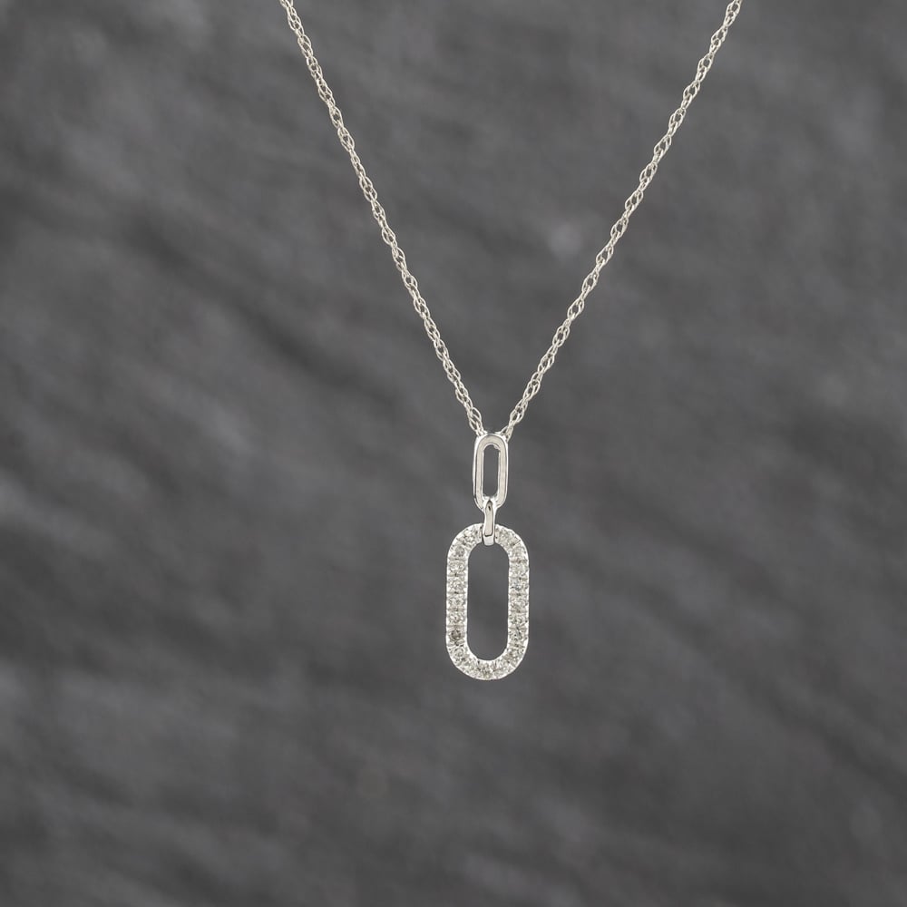 Pre-Owned 14ct White Gold 0.08ct Brilliant Cut Diamond Loop Gemstone Pendant &amp; 18 Inch Prince Of Wales Chain 43141352