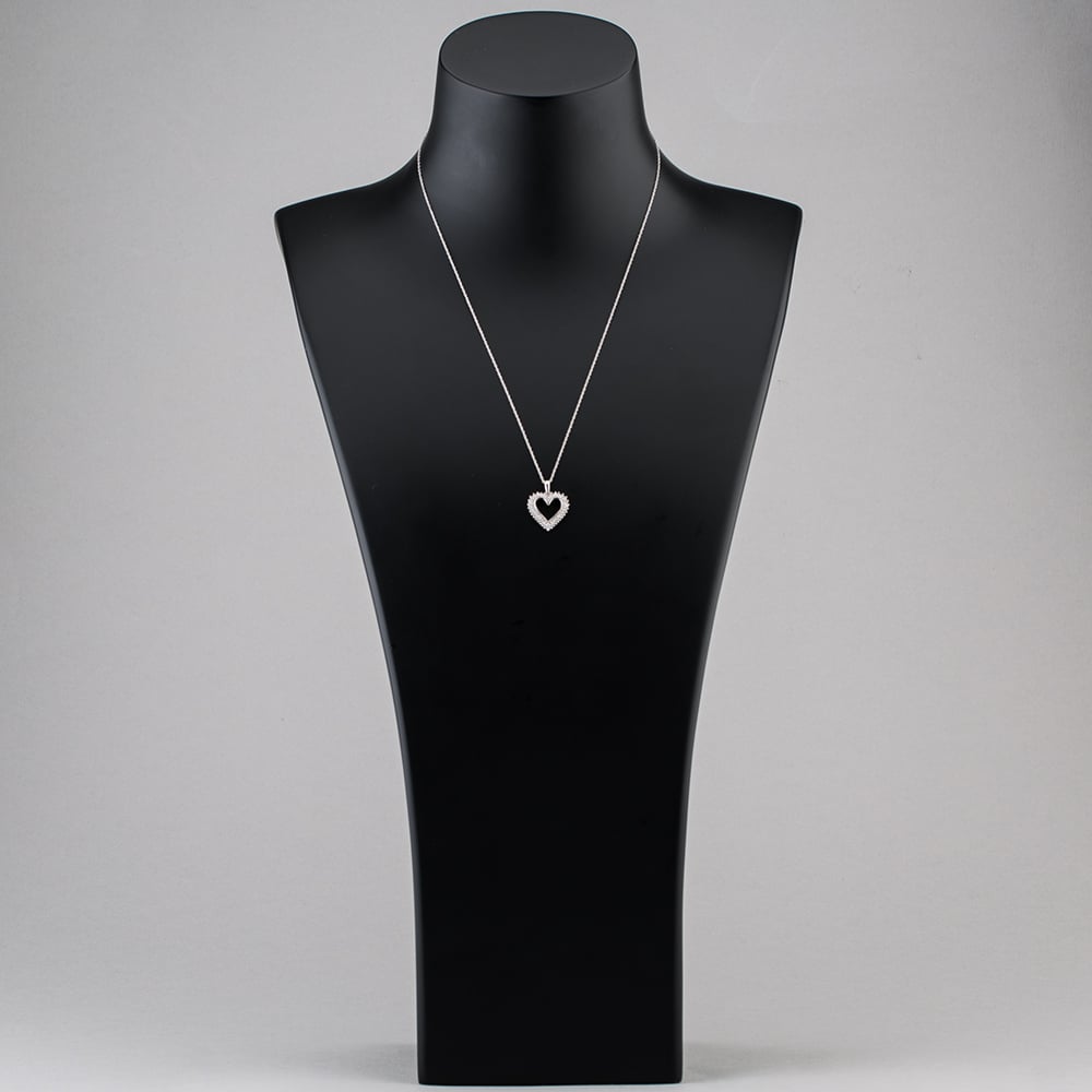 Pre-Owned 9ct White Gold 0.26ct Diamond Heart Pendant & 18 Inch Prince Of Wales Chain 4314160