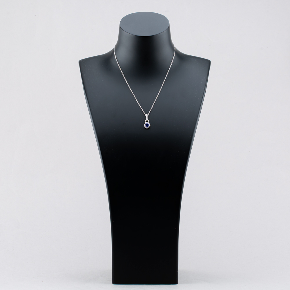 Pre-Owned 14ct White Gold 0.94ct Tanzanite & 0.27ct Diamond Round Cluster Pendant 4314542