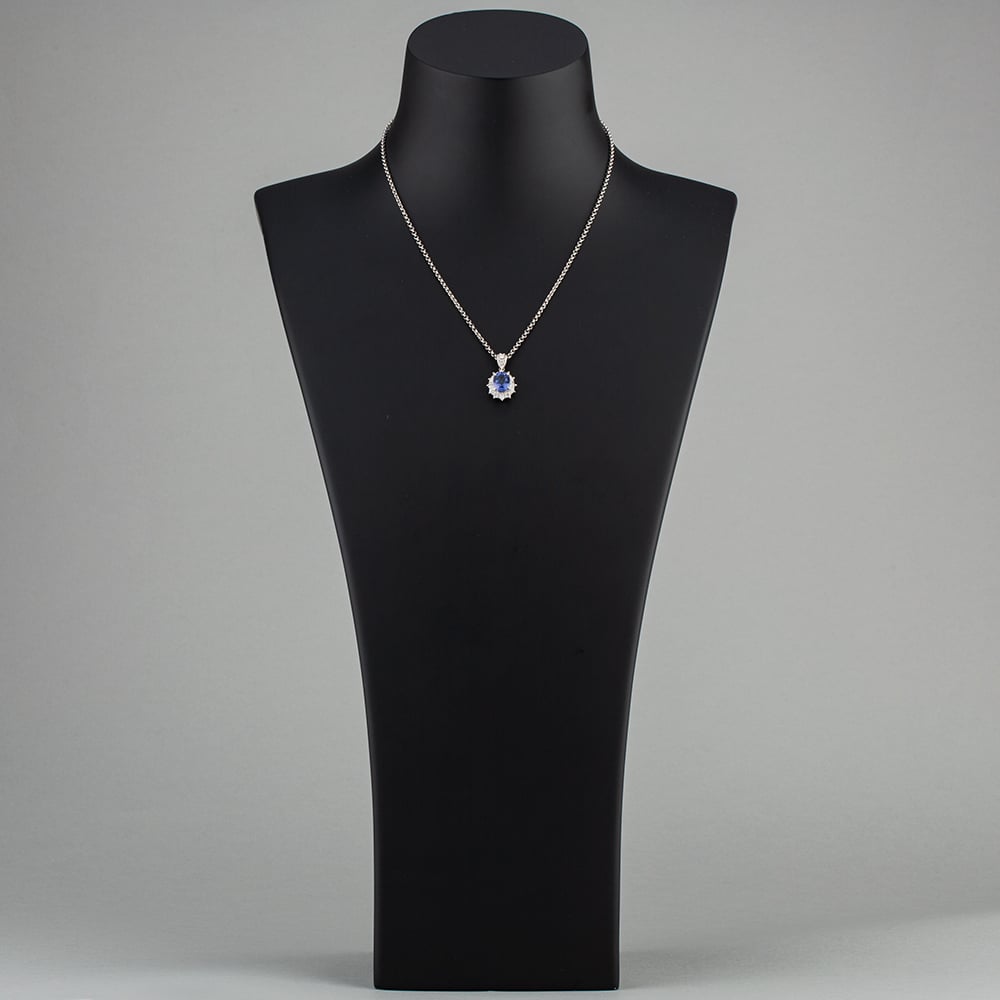 Pre-Owned Platinum Oval Sapphire and Brilliant Cut Diamond Pendant 4314602