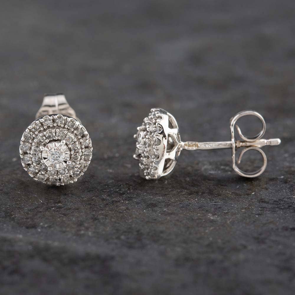 Product photograph of Pre-owned 9ct White Gold 0 25ct Brilliant Cut Diamond Round Three Tier Stud Earrings 43170107 from The Jewel Hut