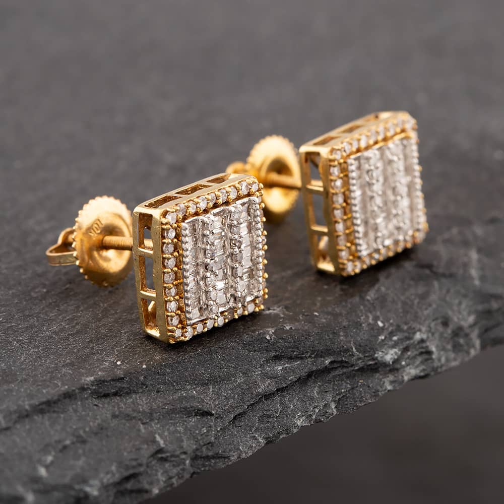 Product photograph of Pre-owned 9ct Two Colour Gold Diamond Square Cluster Stud Earrings 43171033 from The Jewel Hut