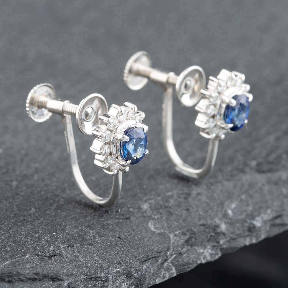 Pre-Owned Platinum Oval Cut Sapphire & Brilliant Cut Diamond Stud Earrings 43171037