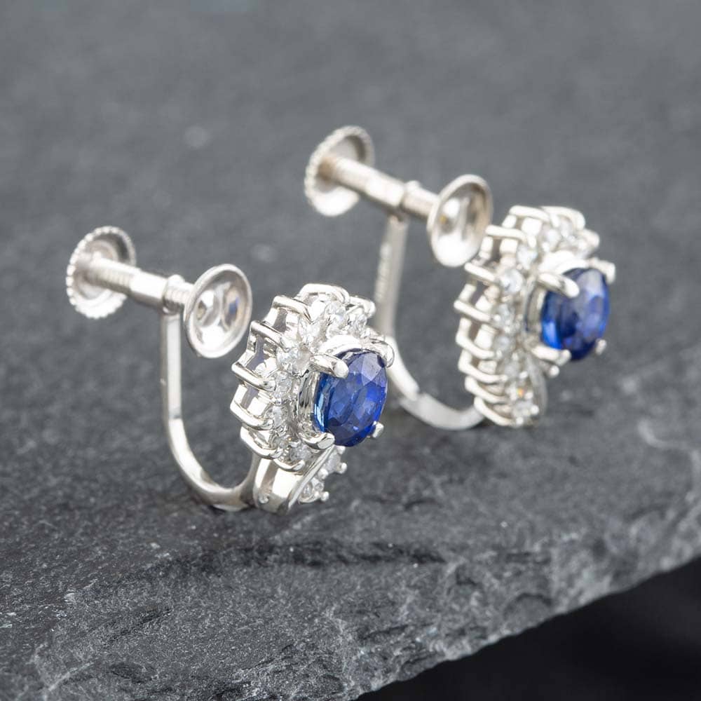 Pre-Owned Platinum 0.90ct Oval Cut Sapphire & 0.22ct Brilliant Cut Diamond Stud Earrings 43171038