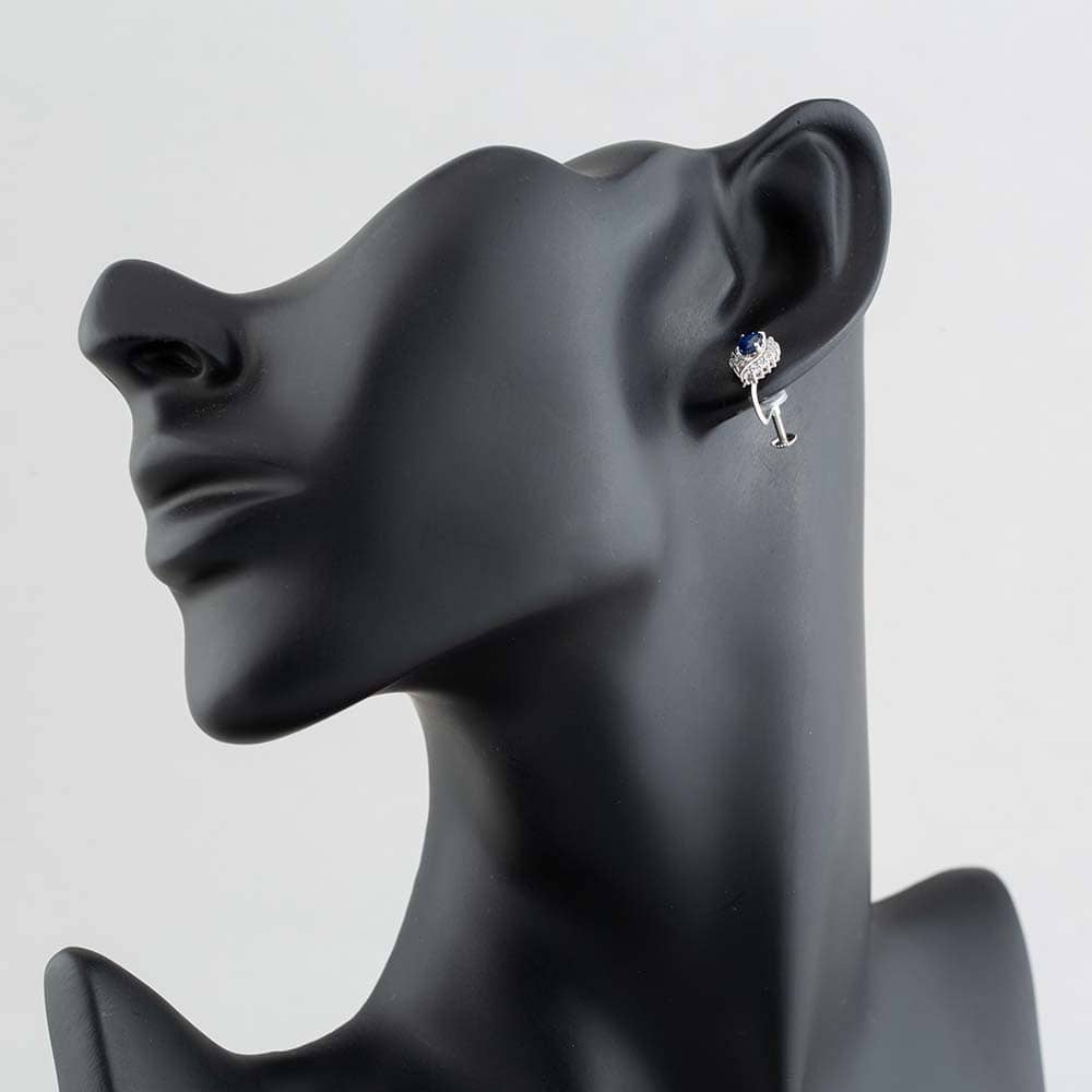 Pre-Owned Platinum 0.90ct Oval Cut Sapphire & 0.22ct Brilliant Cut Diamond Stud Earrings 43171038