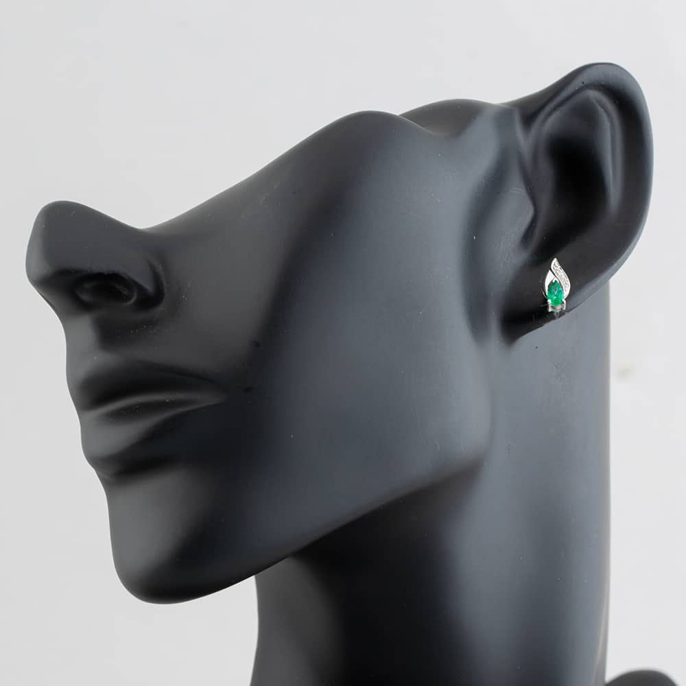 Pre-Owned White Gold 0.33ct Pear Shaped Emerald & Diamond Stud Earrings 43171057