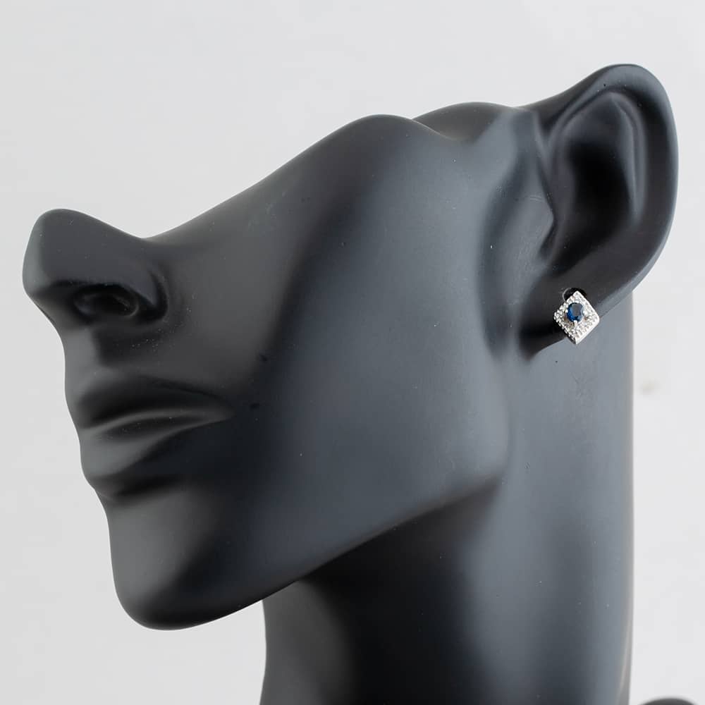 Pre-Owned White Gold 0.45ct Sapphire & 0.08ct Diamond Marquise Shaped Stud Earrings 43171076