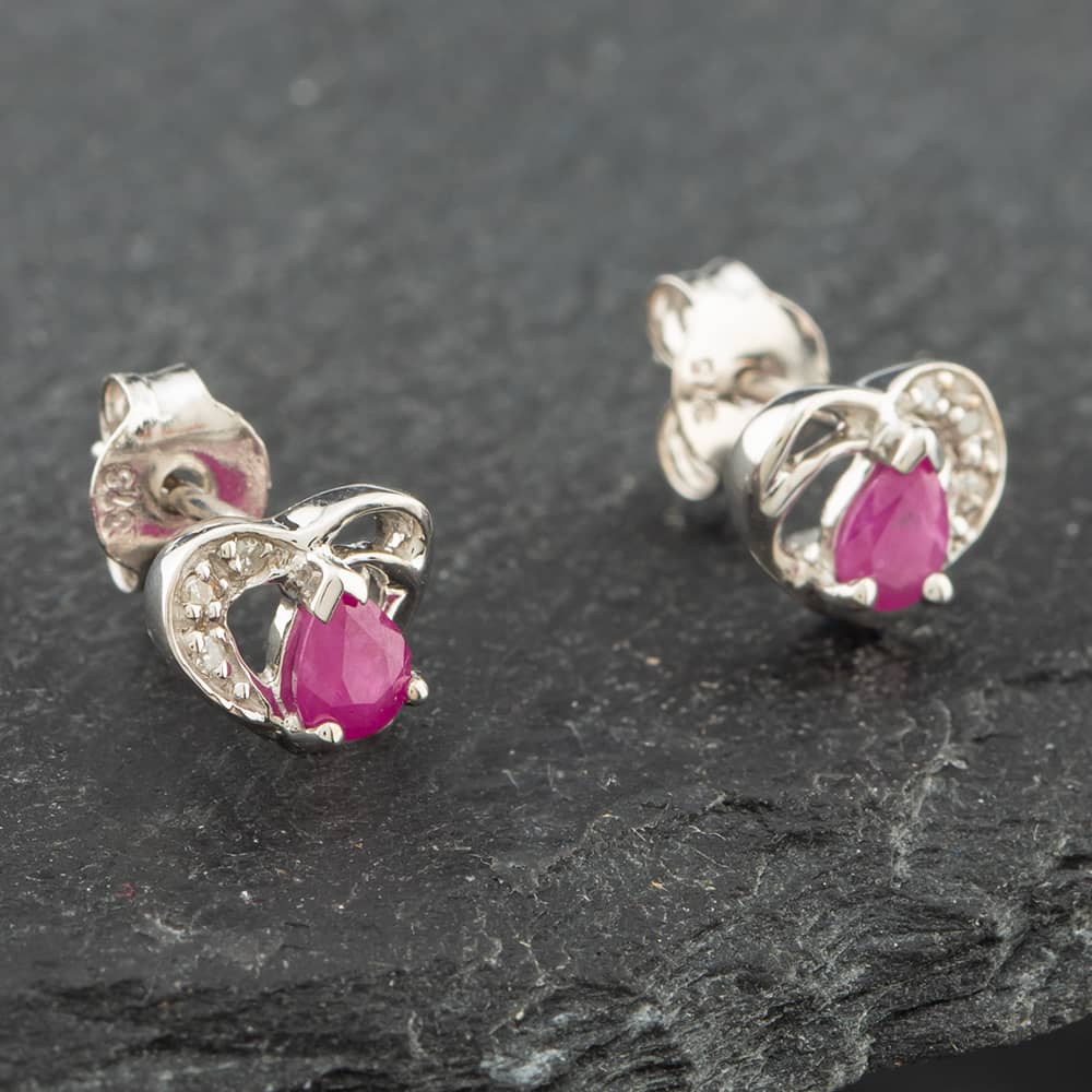 Product photograph of Pre-owned White Gold 0 38ct Pear Cut Ruby Amp Diamond Heart Stud Earrings 43171092 from The Jewel Hut