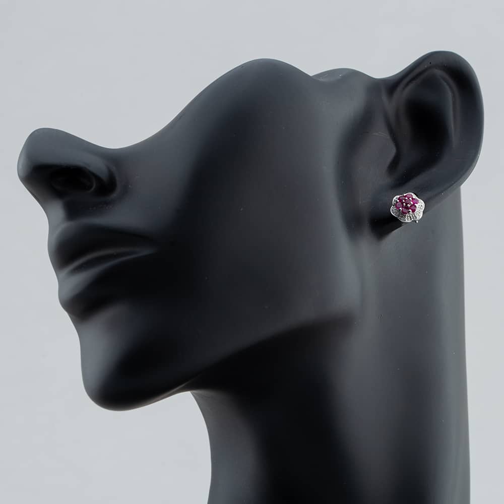 Pre-Owned White Gold 0.68ct Ruby & Diamond Cluster Stud Earrings 43171098