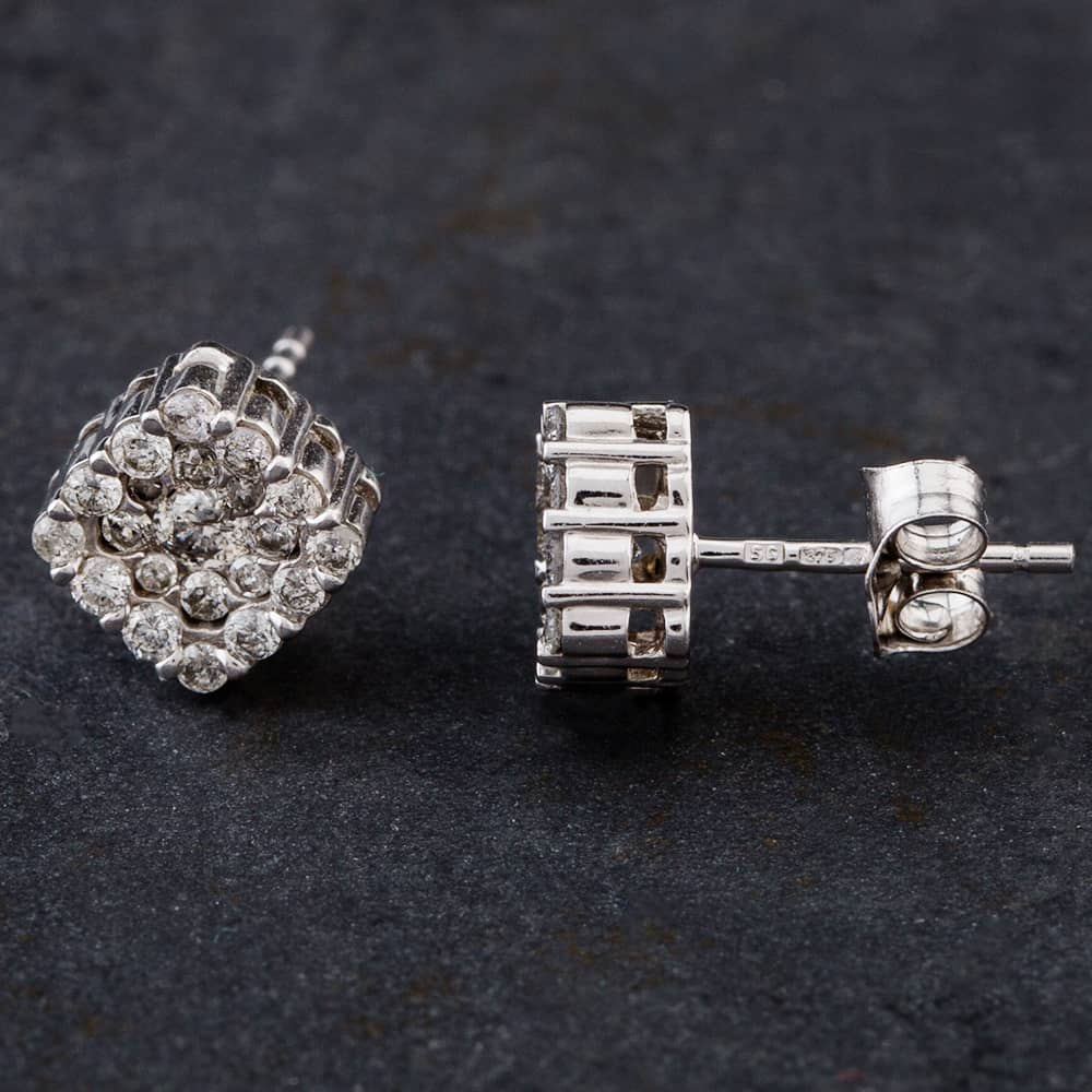 Pre-Owned 9ct White Gold 0.75ct Brilliant Cut Diamond Square Stud Earrings 4317109