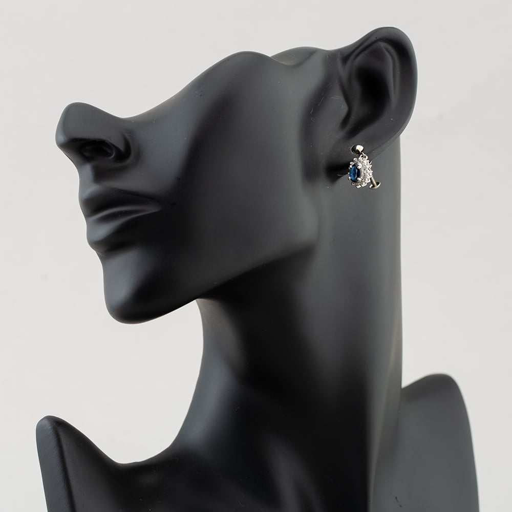 Pre-Owned Platinum Certificated Sapphire & 0.32ct Single Cut Diamond Oval Screw Fittings 21.7mm Dropper Earrings 43171105