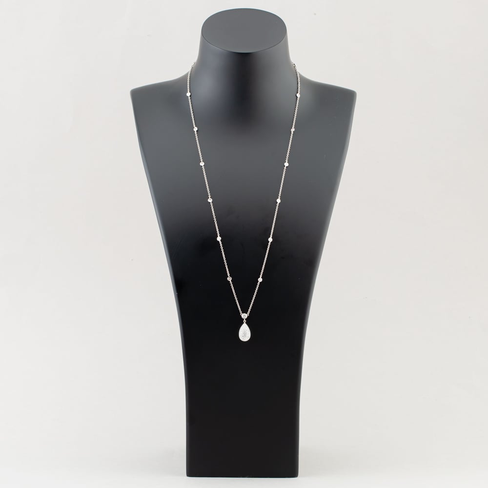 Pre-Owned 18ct White Gold Certificated Brilliant Cut Diamond Pear Shape 24 Inch Necklace & Dropper Earrings Jewellery Set 43171127