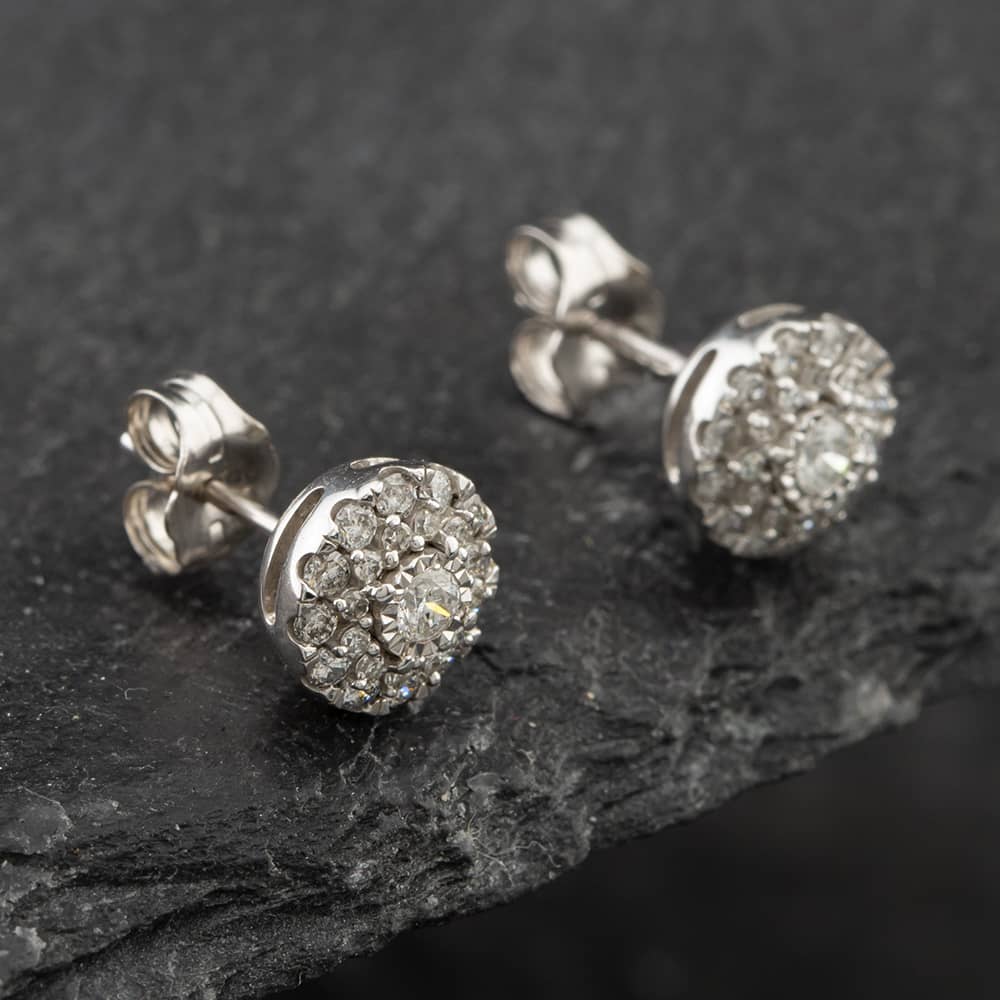 Product photograph of Pre-owned 9ct White Gold 0 50ct Brilliant Cut Diamond Cluster Stud Earrings 43171129 from The Jewel Hut
