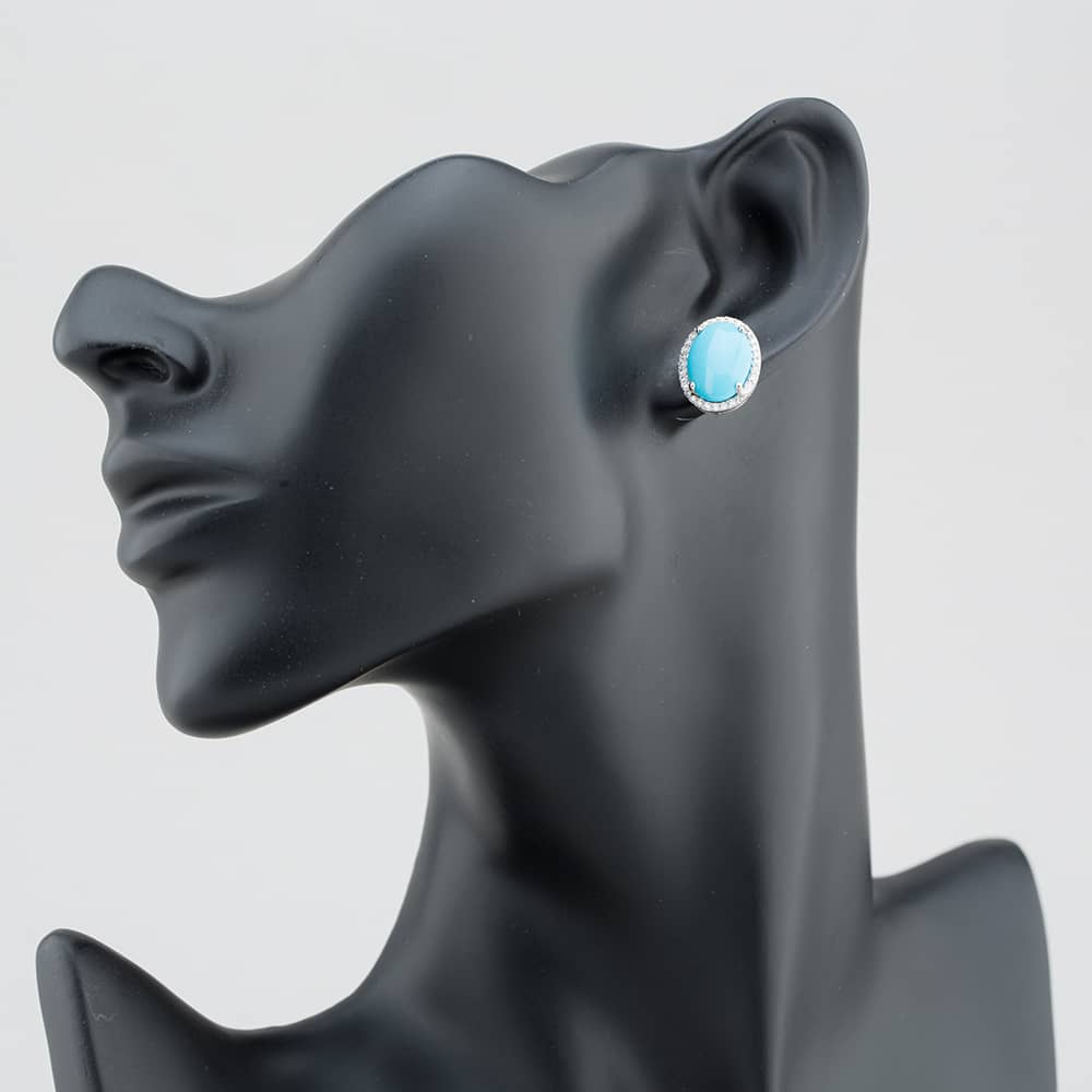 Pre-Owned 14ct White Gold Oval Turquoise & Brilliant Cut Diamond Stud Earrings 43171171