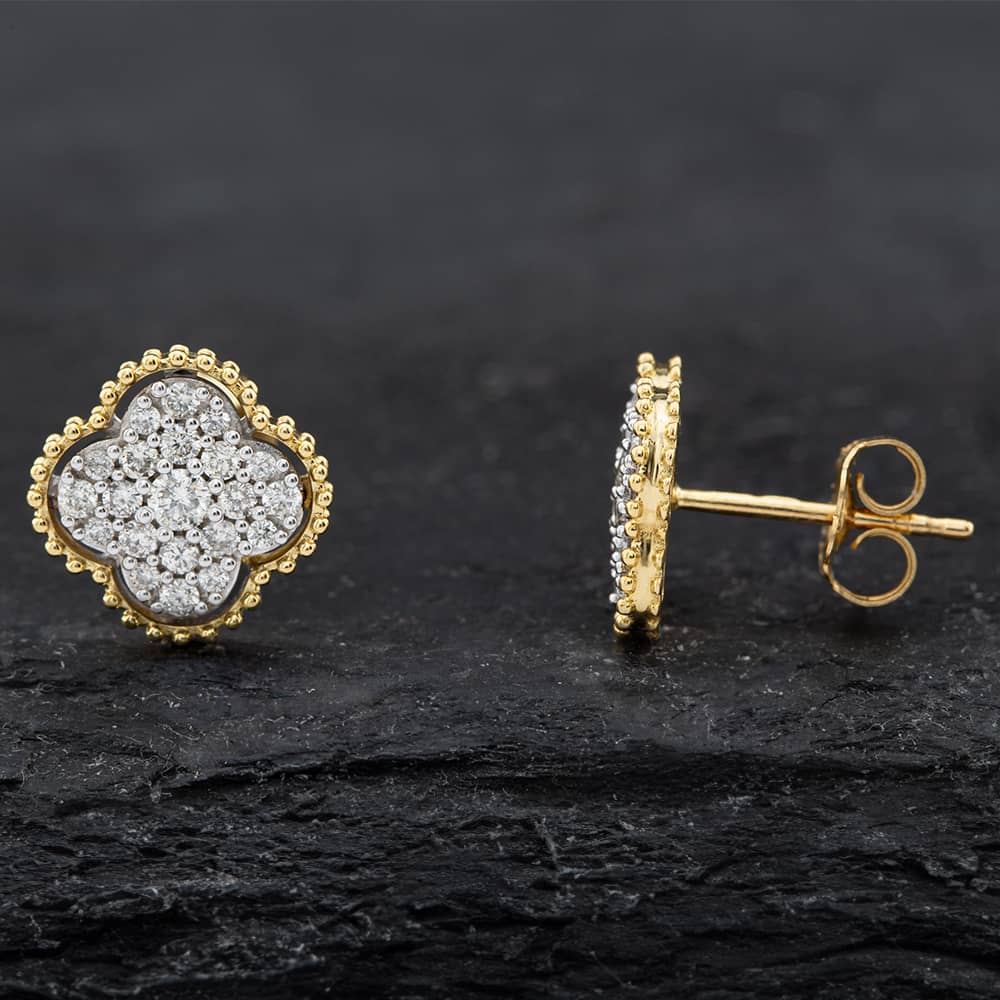 Click to view product details and reviews for Pre Owned 18ct Two Colour Gold Brilliant Cut Diamond Cluster Stud Earrings 43171179.