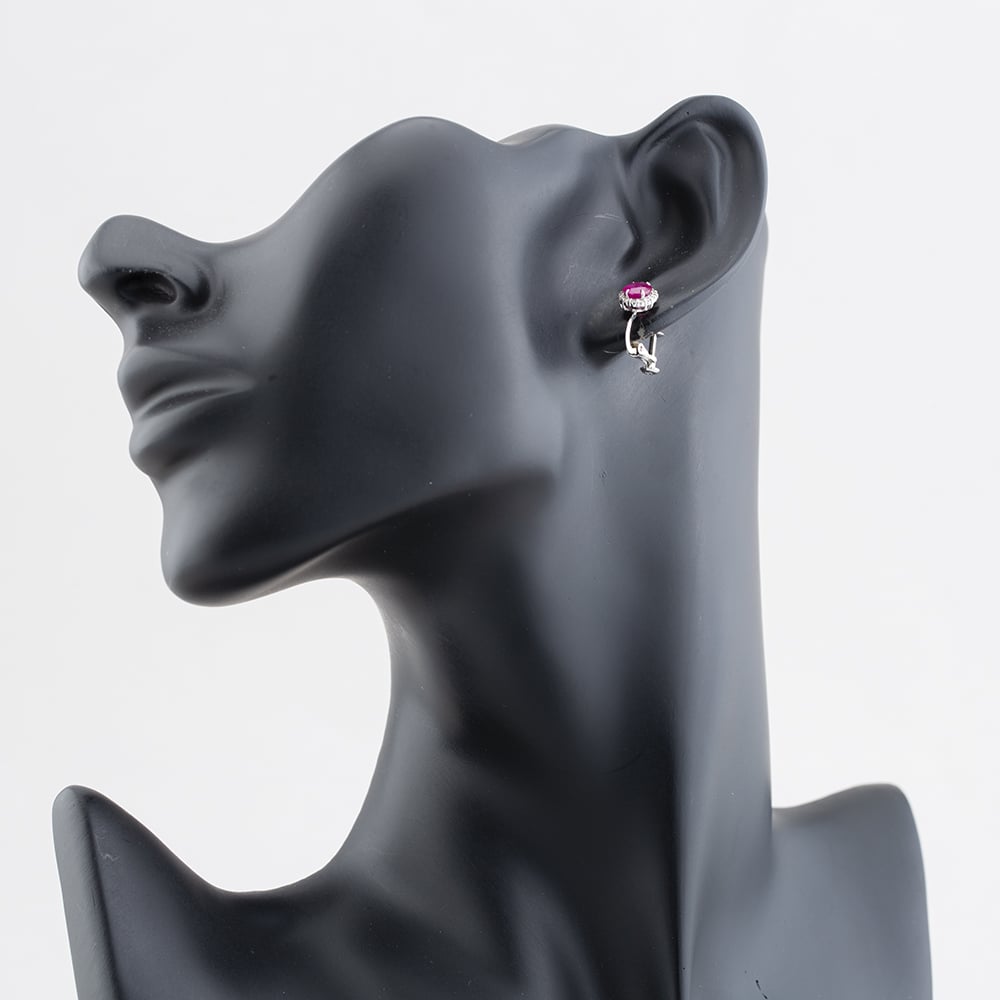 Pre-Owned 18ct White Gold Ruby & 0.36ct Brilliant Cut Diamond Oval Cluster Screw Fitting 9mm Stud Earrings 43171186