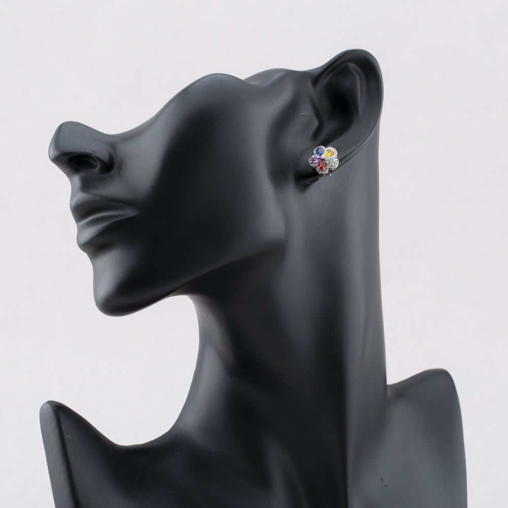 Pre-Owned 14ct White Gold 1.80ct Sapphire & 0.20ct Diamond Flower Stud Earrings 43171211