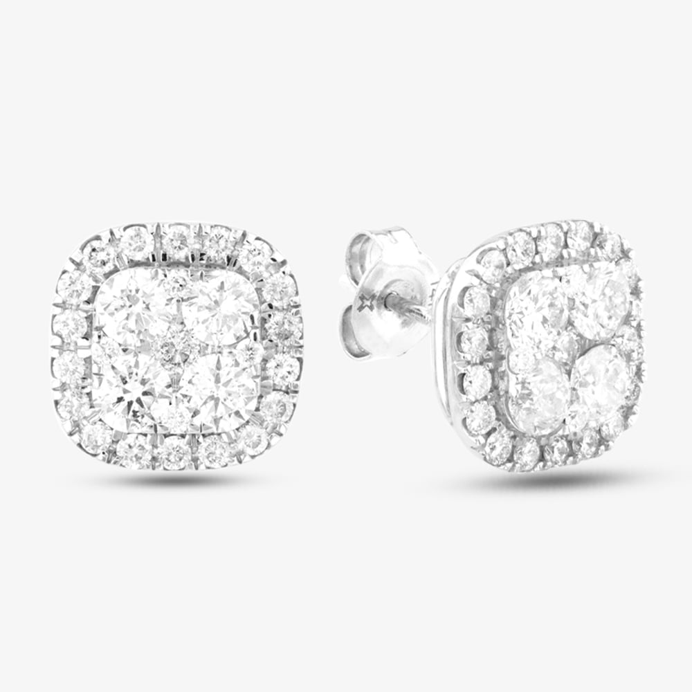 Click to view product details and reviews for Pre Owned 14ct White Gold 200ct Brilliant Cut Diamond Square Cluster Stud Earrings 43171217.